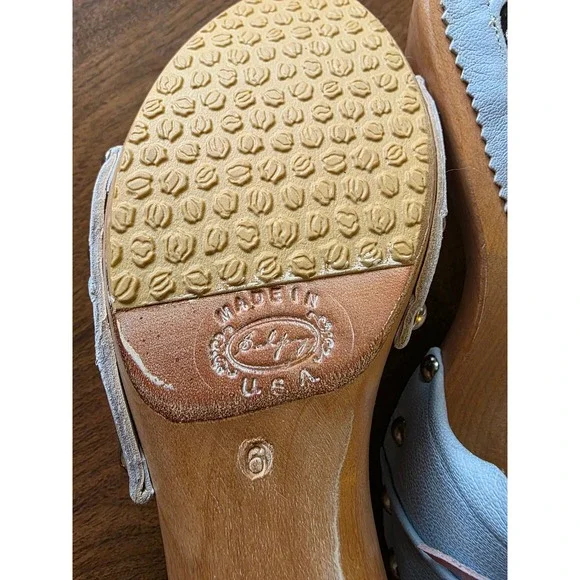 Salpy the kate wood sandals Clogs Wooden Light Blue Pink Bows Studded Size 6 - Picture 6 of 11